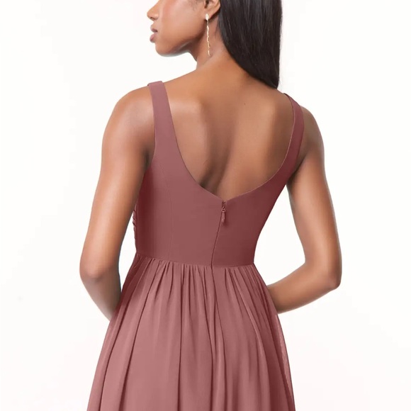 AZAZIE KEYLA Desert Rose A-Line V-Neck Pleated Chiffon Dress - Size A6 - Picture 4 of 6